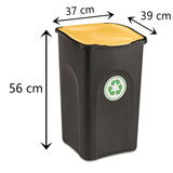 50 Liter Mülltonne Schwarz Recyclingtonne 39x37x56cm mit Klappdeckel - Küche Mistkübel Trash Bin Gelber Sack Groß Küchenabfalleimer Papiermülleimer