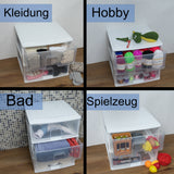 Schubladenbox großen Schubladen 38x37 cm - weiss-transparent Kunststoff Drawer Tower Box Organizer für Schreibtisch Easy-Pull-System