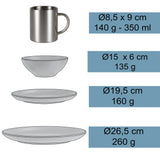 Melamin Geschirr Set Rot Schwarz für 4 Personen 16 Teile mit Edelstahl Thermo Tassen doppelwandig - Tonoptik Essgeschirr - Campinggeschirr Picknick ideal für Camping modern Outdoor