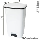 Mülleimer Treteimer 37 Liter eckig 30x33x59cm Kunststoff - Pedal zum Öffnen und Schliessen - Küche Pedaleimer Papierkorb Eimer Abfalleimer Abfallbehälter Mülltonne Müll Mistkübel