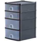 Schubladenbox mit 4 Schubladen 20x25x33cm DINA5 schwarz-transparent Drawer - Schubladenbox Kunststoff Drawer Tower Box Organizer für Schreibtisch Easy-Pull-System