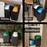 4x Mülleimer 30 Liter schwarz mit farbigem Schwingdeckel 29x36x51 cm Küche eckig Mülltonne Abfalleimer Küche Mistkübel Trash Bin Gelber Sack