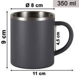 Melamin Geschirr Set Grau für 4 Personen 16 Teile mit Edelstahl Thermo Tassen doppelwandig - Tonoptik Essgeschirr - Campinggeschirr Picknick ideal für Camping modern Outdoor