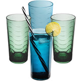 Melamin Geschirr Set Adria Blue für 6 Personen - 24 Teile Blau - mit farblich passenden Trinkgläsern 260 ml aus Acryl Steingutoptik Campinggeschirr
