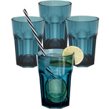 Melamin Geschirr Set Jesolo Blau für 4 Personen - 16 Teile - mit farblich passenden Trinkgläsern 400ml aus Acryl Campinggeschirr