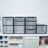 Schubladenbox DIN A4 mit transparenten Schubladen 34,5x26 cm - Kunststoff Drawer Tower Box Organizer für Schreibtisch Easy-Pull-System