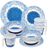 Melamin Geschirr Set Wish Flower Blau für 4 Personen - 16 Teile - Pusteblume Steingutoptik