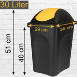 Mülleimer 30 Liter schwarz mit farbigem Schwingdeckel 29x36x51 cm Mülleimer Küche eckig Mülltonne, Abfalleimer Küche, Mistkübel, Trash Bin, Gelber Sack Mülleimer Deckel
