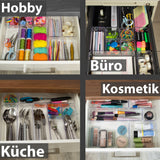 Schubladen Organizer 5,5 cm hoch - 26 Teile 64x64 cm 4 Größen klar transparent Antislip - Organizer für Schminktisch Ordnungssystem Kosmetik Bad Küche Kiste Besteck Aufbewahrungsbox Ordnungsbox Schubladeneinsatz
