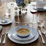 Melamin Geschirr Set Wish Flower Blau für 6 Personen - 18 Teile - Pusteblume Steingutoptik
