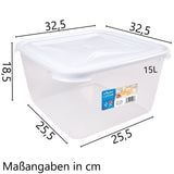Vorratsdose 15 Liter mit Deckel Frischhaltedose - Aufbewahrungsbox mit Deckel - lebensmittelecht - transparent mit weißem Deckel - quadratisch