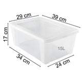 3 x Aufbewahrungsbox mit Deckel 15 Liter - 39x29x17 cm - transparent stapelbar LEBENSMITTELECHT - Kunststoff Box Kiste - Plastik Behälter Organizer - Büro Haushalt Küche Kinderzimmer Spielzeugkiste