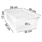 6 x UNTERBETTKOMMODE - Aufbewahrungsbox mit Deckel 30 Liter 59x39x17 cm transparent stapelbar LEBENSMITTELECHT - Kunststoff Box Kiste - Plastik Behälter Organizer Büro Haushalt Küche Kinderzimmer