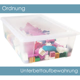 UNTERBETTKOMMODE - Aufbewahrungsbox mit Deckel 30 Liter 59x39x17 cm transparent stapelbar LEBENSMITTELECHT - Kunststoff Box Kiste - Plastik Behälter Organizer Büro Haushalt Küche Kinderzimmer
