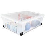 3 x Unterbettkommode - Aufbewahrungsbox mit Deckel Rollen 30 Liter 59x39x18 cm transparent stapelbar LEBENSMITTELECHT - Rollbox Kunststoff Box Kiste - Plastik Organizer Büro Haushalt Kinderzimmer