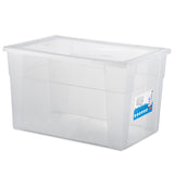 6 x Aufbewahrungsbox mit Deckel 62 Liter - 59x39x35 cm - transparent stapelbar LEBENSMITTELECHT - Kunststoff Box Kiste - Plastik Behälter Organizer - Büro Haushalt Küche Kinderzimmer Spielzeugkiste