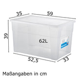 1 x Aufbewahrungsbox mit Deckel 62 Liter - 59x39x35 cm - transparent stapelbar LEBENSMITTELECHT - Kunststoff Box Kiste - Plastik Behälter