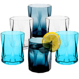 Melamin Geschirr Set Adria Blue für 6 Personen - 24 Teile Blau - mit farblich passenden Trinkgläsern 300 ml aus Acryl Steingutoptik Campinggeschirr