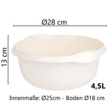 Schüssel rund - 4,5 Liter - 28 cm - Waschschüssel Spülschüssel Wasserschüssel Lebensmittelecht Kunststoff Spüle Haushaltsschüssel Universal Küchenschüssel Pflege nestbar
