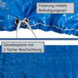 Poolabdeckung rund für Quick-up Pool D-366cm - mit Fixierseilen - 110g/qm PE - Wasserdicht - UV-stabil Poolabdeckplane Sonnenschutz Cover Swimmingpool Familienpool Poolzubehör Planschbecken