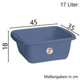 4x Schüssel 17 Liter rechteckig 45x35x18 cm Blau - Haushaltsschüssel Waschschüssel Universal Küchenschüssel Spülschüssel Kunststoff Fußbad Pflege - nestbar