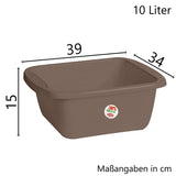 Schüssel 10 Liter rechteckig 39x34x15 cm Braun - Universal Haushaltsschüssel Waschschüssel Küchenschüssel Spülschüssel Kunststoff Fußbad Pflege - nestbar
