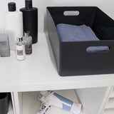 Ordnungsbox - ANTHRAZIT Lederoptik - DINA4 - 35x26x15cm - 11.5 Liter - Ordnungskorb - Schubladenorganizer - Organizerbox Ordnungssystem Aufbewahrung