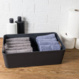 Ordnungsbox mit Beschriftungsclips anthrazit - 39,5x24,5x12cm - in Lederoptik - Schubladenorganizer Ordnungskorb Organizerbox - Ordnungssystem