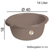 Schüssel 14 Liter rund D-40x18 cm Braun - Haushaltsschüssel Waschschüssel Universal Küchenschüssel Spülschüssel Kunststoff Fußbad Pflege - nestbar