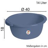 4x Schüssel 14 Liter rund D-40x18 cm Blau - Universal Haushaltsschüssel Waschschüssel Küchenschüssel Spülschüssel Kunststoff Fußbad Pflege - nestbar
