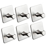 6x Wandhaken - 3M selbstklebend - Edelstahl Haken - Handtuchhaken ohne Bohren Wandhalterung universal Huthaken Klebehaken