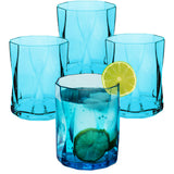 Melamin Geschirr Set Jesolo Blau für 4 Personen - 16 Teile - mit farblich passenden Trinkgläsern 300ml aus Acryl Campinggeschirr