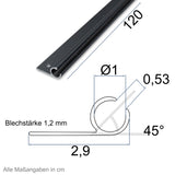 Alu Kederschiene - 1,2 Meter - Kederleiste - Neigung 45° Ø10mm (passend für 7-9mm Keder) Schwarz Aluminium Kederprofil Leiste für Wohnwagen Wohnmobil Vorzelt Sonnensegel Schürzenleiste Vorzeltschiene