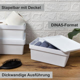 Ordnungsbox mit Deckel - stapelbar - weiß - DINA5 Format - 12 cm hoch - 3,6 Liter 17x25x12 cm - Ordnungskorb
