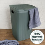 Wäschekorb 50 Liter groß Grün - Rattanoptik mit Deckel - aus recyletem Kunststoff Wäschesammler mit Löcher 38x36x54cm Wäschebox Wäschesortierer Haushaltskorb Haushalt Wäschetruhe Wäschetonne