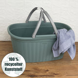 Wäschekorb 35 Liter grün mit 2 Henkeln - 57,5x37x29 cm Rattan-Design ohne Löcher - aus recycletem Kunststoff Haushaltskorb Wäschewanne Tragekorb Wäschesammler Wäschesortierer Wäschebox - Aufbewahrung