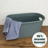 Wäschekorb 35 Liter grün mit 2 Griffen - 57x37x27 cm Rattan-Design ohne Löcher - aus recycletem Kunststoff Haushaltskorb Wäschewanne Tragekorb Wäschesammler Wäschesortierer Wäschebox - Aufbewahrung