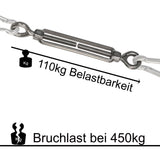 8x Edelstahl Spannschloss Spannschraube D-4mm - M4 - beidseitigen Ösen - V2A Seilspanner Segelspanner für Drahtseil - 10-14cm lang Wantenspanner Bruchlast 450 kg