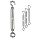 4x Edelstahl Spannschloss Spannschraube D-10mm - M10 - Öse+Haken V2A - Seilspanner Segelspanner für Drahtseil - 22-34 cm lang Wantenspanner Bruchlast 800kg