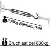 Edelstahl Spannschloss Spannschraube D-10mm - M10 - beidseitig Haken - V2A - Seilspanner Segelspanner für Drahtseil - 22-34 cm lang Wantenspanner Bruchlast 800kg