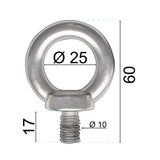 4x Edelstahl M10x17mm Ringschraube V2A 304 Ösenschraube Traglast 600 kg Augbolzen Augenschraube geschlossen Heberingschraube Augschraube Schraubösen Ringbolzen Ösenbolze Eye bolt Ähnlich-DIN580
