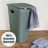 Wäschekorb 36 Liter schmal Grün - Rattanoptik mit Deckel aus recycletem Kunststoff - Wäschesammler mit Löcher 39x29x54cm Wäschebox Wäschesortierer Haushaltskorb Korb Haushalt Wäschetruhe Wäschetonne