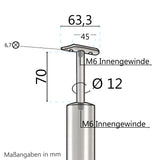 Edelstahl Geländerpfosten Endpfosten links mit Glashalter 8mm und Handlauf-Träger - 42,4mm - Wangemontage V2A - seitliche Montage vormontiert - Glasgeländer Geländerstützen Pfosten Zaunpfosten aussen
