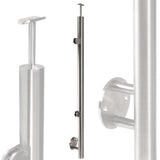 Edelstahl Geländerpfosten Endpfosten links mit Glashalter 6mm und Handlauf-Träger - 42,4mm - Wangemontage V2A - seitliche Montage vormontiert - Glasgeländer Geländerstützen Pfosten Zaunpfosten aussen