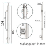 Edelstahl Geländerpfosten Endpfosten links mit Glashalter 10mm und Handlauf-Träger - 42,4mm - Wangemontage V2A - seitliche Montage vormontiert - Glasgeländer Geländerstützen Pfosten Zaunpfosten aussen