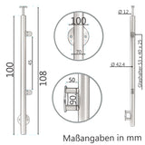 Edelstahl Geländerpfosten Endpfosten rechts mit Glashalter 6mm und Handlauf-Träger - 42,4mm - Wangemontage V2A - seitliche Montage vormontiert - Glasgeländer Geländerstützen Pfosten Zaunpfosten aussen