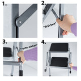 Caravan Klappbare Trittleiter 2 Stufen Leiter 51x58x40 cm aus Stahl bis zu 150kg belastbar mit Anti-Rutsch-Trittfläche Einstiegshilfe Faltbar Wohnwagen Wohnmobil Klapptritt Doppelstufe