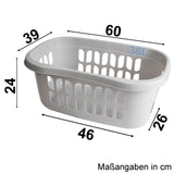Hüft Wäschekorb 38 Liter GRAU mit 3 Griffmulden - 60x39x24 cm ergonomisch geformt - mit Löcher - Wäschesammler Wäschesortierer Wäschebox - Hipster