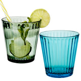 Melamin Geschirr Set Adria Blue für 4 Personen - 16 Teile Blau - mit farblich passenden Trinkgläsern 360 ml aus Acryl Steingutoptik Campinggeschirr