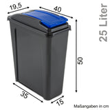3x 25 Liter Mülltonne Schwarz Recyclingtonne 19x40x50cm mit abnehmbarem Klappdeckel - Schmal Küche Mistkübel Trash Bin Gelber Sack Groß Küchenabfalleimer Papiermülleimer
